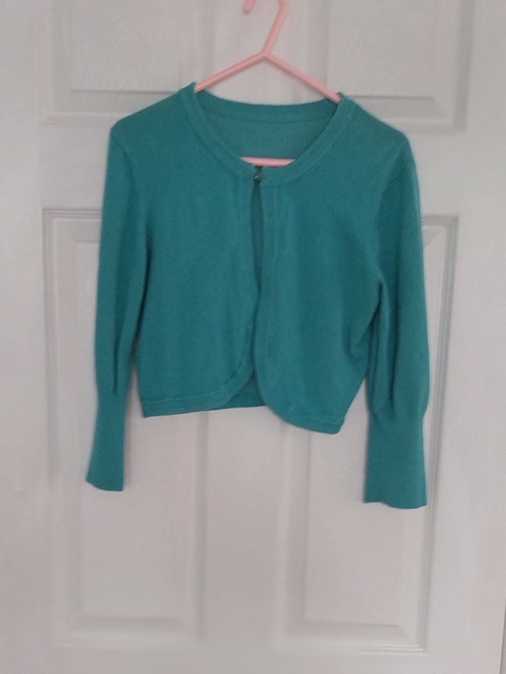 Women's Teal Cropped Zip-Front Sweater